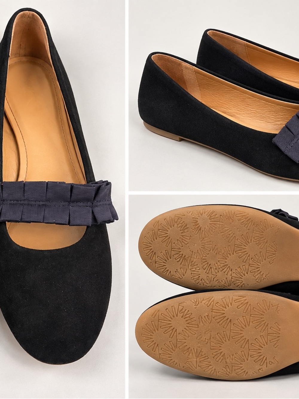 UGG Black Suede Ribbon Bow Flats - Women - Picture 2 of 3
